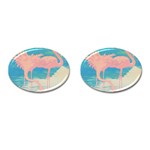 Two Pink Flamingos Pop Art Cufflinks (Oval) Front(Pair)