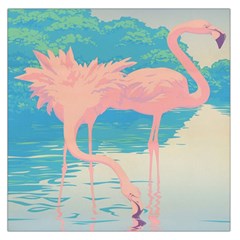 Two Pink Flamingos Pop Art Large Satin Scarf (square) by WaltCurleeArt