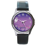 Abstract Tropical Birds Purple Sunset  Round Metal Watch Front