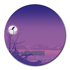 Abstract Tropical Birds Purple Sunset  Round Mousepads by WaltCurleeArt