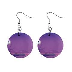 Abstract Tropical Birds Purple Sunset  Mini Button Earrings by WaltCurleeArt