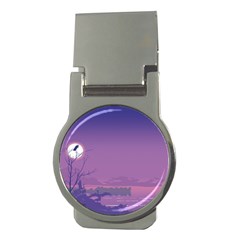 Abstract Tropical Birds Purple Sunset  Money Clips (round) 