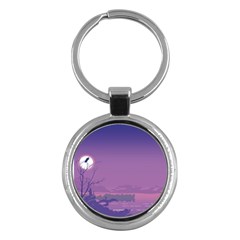 Abstract Tropical Birds Purple Sunset  Key Chains (round)  by WaltCurleeArt