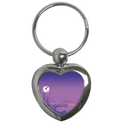 Abstract Tropical Birds Purple Sunset  Key Chains (heart)  by WaltCurleeArt