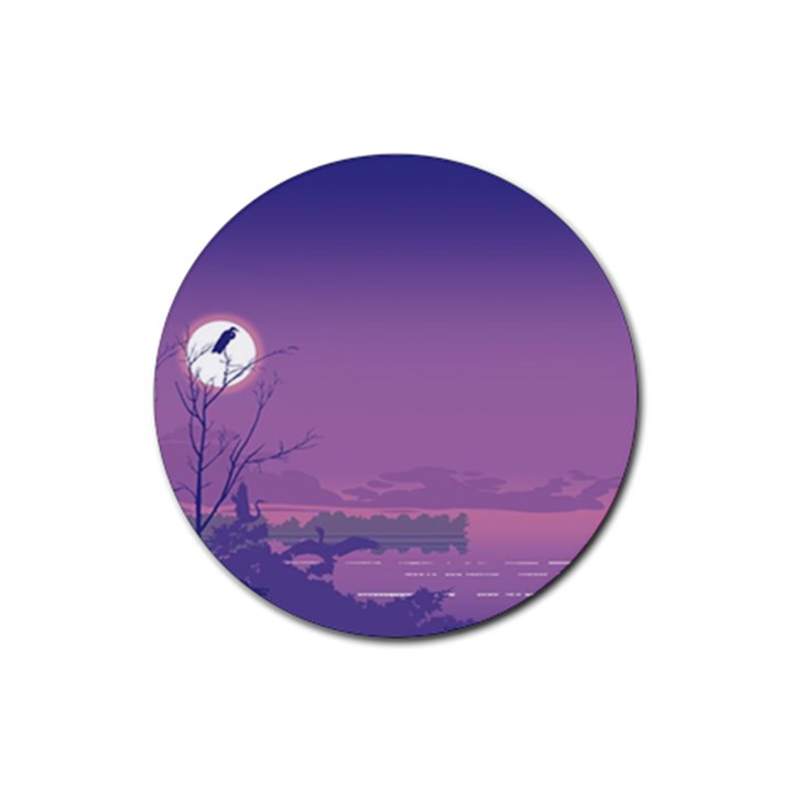 Abstract Tropical Birds Purple Sunset  Rubber Coaster (Round) 