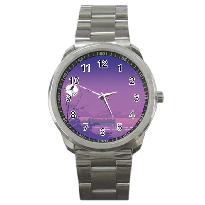 Abstract Tropical Birds Purple Sunset  Sport Metal Watch