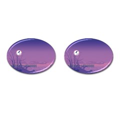 Abstract Tropical Birds Purple Sunset  Cufflinks (oval) by WaltCurleeArt