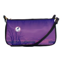 Abstract Tropical Birds Purple Sunset  Shoulder Clutch Bags by WaltCurleeArt