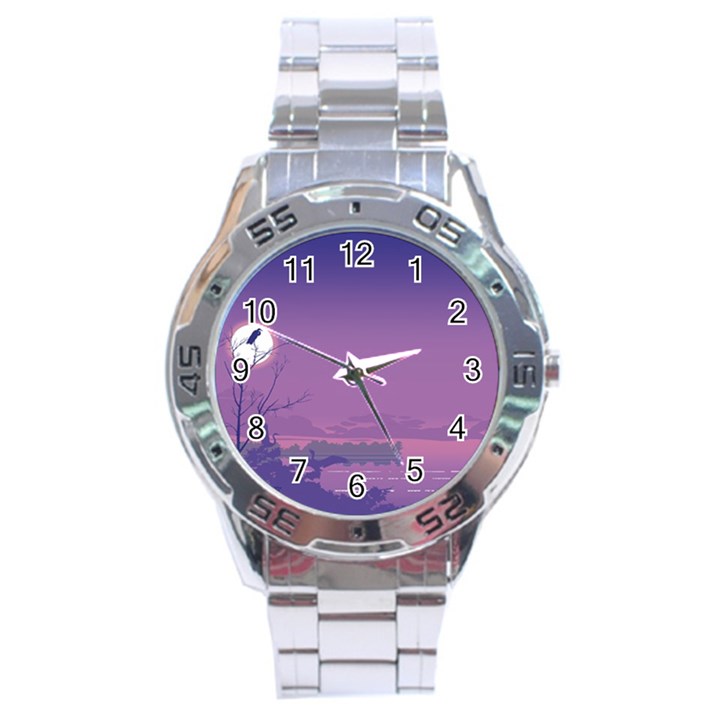 Abstract Tropical Birds Purple Sunset  Stainless Steel Analogue Watch