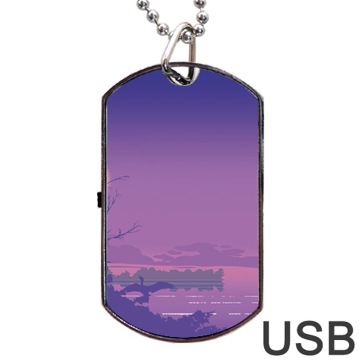 Abstract Tropical Birds Purple Sunset  Dog Tag USB Flash (Two Sides) 