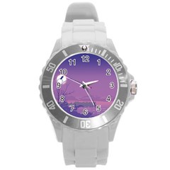 Abstract Tropical Birds Purple Sunset  Round Plastic Sport Watch (l) by WaltCurleeArt