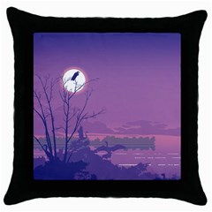 Abstract Tropical Birds Purple Sunset Throw Pillow Case (black) by WaltCurleeArt