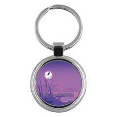 Abstract Tropical Birds Purple Sunset Key Chains (round)  by WaltCurleeArt