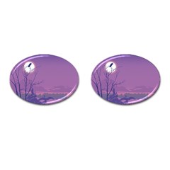 Abstract Tropical Birds Purple Sunset Cufflinks (oval) by WaltCurleeArt