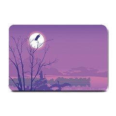 Abstract Tropical Birds Purple Sunset Small Doormat  by WaltCurleeArt