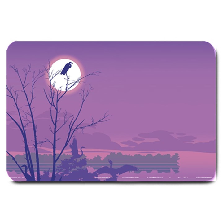 Abstract Tropical Birds Purple Sunset Large Doormat 