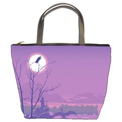 Abstract Tropical Birds Purple Sunset Bucket Bags by WaltCurleeArt