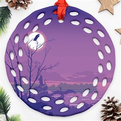 Abstract Tropical Birds Purple Sunset Round Filigree Ornament (2side)