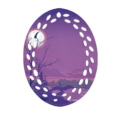 Abstract Tropical Birds Purple Sunset Ornament (oval Filigree)  by WaltCurleeArt