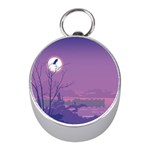 Abstract Tropical Birds Purple Sunset Mini Silver Compasses Front