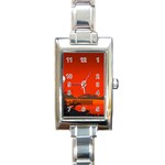 Tropical Birds Orange Sunset Landscape Rectangle Italian Charm Watch Front