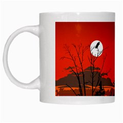 Tropical Birds Orange Sunset Landscape White Mugs by WaltCurleeArt