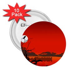 Tropical Birds Orange Sunset Landscape 2 25  Buttons (10 Pack)  by WaltCurleeArt