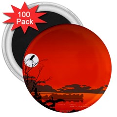 Tropical Birds Orange Sunset Landscape 3  Magnets (100 Pack) by WaltCurleeArt