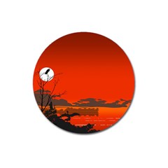 Tropical Birds Orange Sunset Landscape Magnet 3  (round) by WaltCurleeArt