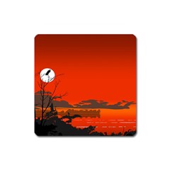 Tropical Birds Orange Sunset Landscape Square Magnet by WaltCurleeArt