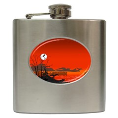 Tropical Birds Orange Sunset Landscape Hip Flask (6 Oz) by WaltCurleeArt