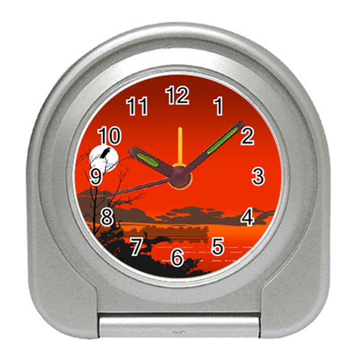 Tropical Birds Orange Sunset Landscape Travel Alarm Clocks