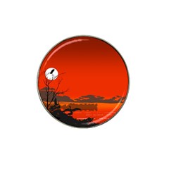 Tropical Birds Orange Sunset Landscape Hat Clip Ball Marker by WaltCurleeArt