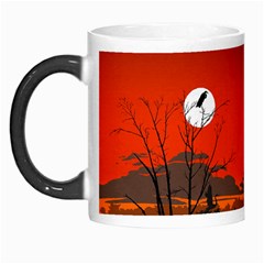 Tropical Birds Orange Sunset Landscape Morph Mugs by WaltCurleeArt