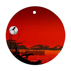 Tropical Birds Orange Sunset Landscape Round Ornament (two Sides)  by WaltCurleeArt