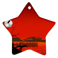 Tropical Birds Orange Sunset Landscape Star Ornament (two Sides)  by WaltCurleeArt