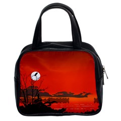 Tropical Birds Orange Sunset Landscape Classic Handbags (2 Sides) by WaltCurleeArt