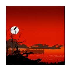 Tropical Birds Orange Sunset Landscape Face Towel by WaltCurleeArt