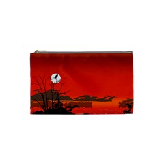 Tropical Birds Orange Sunset Landscape Cosmetic Bag (small) 