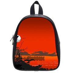 Tropical Birds Orange Sunset Landscape School Bags (small)  by WaltCurleeArt