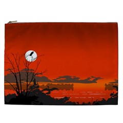 Tropical Birds Orange Sunset Landscape Cosmetic Bag (xxl)  by WaltCurleeArt