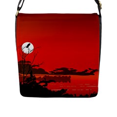 Tropical Birds Orange Sunset Landscape Flap Messenger Bag (l) 