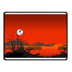 Tropical Birds Orange Sunset Landscape Double Sided Fleece Blanket (small) 