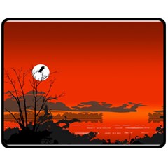 Tropical Birds Orange Sunset Landscape Double Sided Fleece Blanket (medium) 