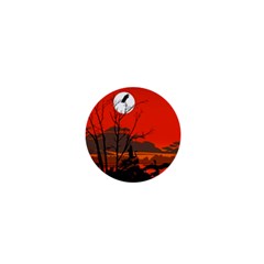 Tropical Birds Orange Sunset Landscape 1  Mini Buttons by WaltCurleeArt