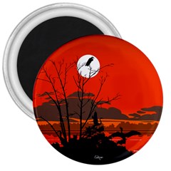 Tropical Birds Orange Sunset Landscape 3  Magnets by WaltCurleeArt