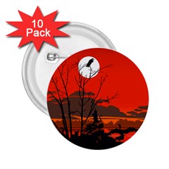 Tropical Birds Orange Sunset Landscape 2 25  Buttons (10 Pack) 