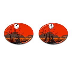 Tropical Birds Orange Sunset Landscape Cufflinks (oval)