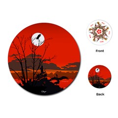 Tropical Birds Orange Sunset Landscape Playing Cards (round)  by WaltCurleeArt