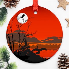 Tropical Birds Orange Sunset Landscape Ornament (round)  by WaltCurleeArt